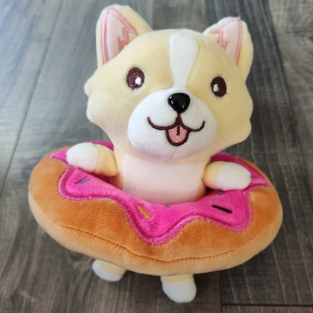 Corgi in a Pink Donut Plush